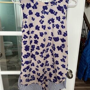 Floral Blue Poppies and Cream Circle Neck Top